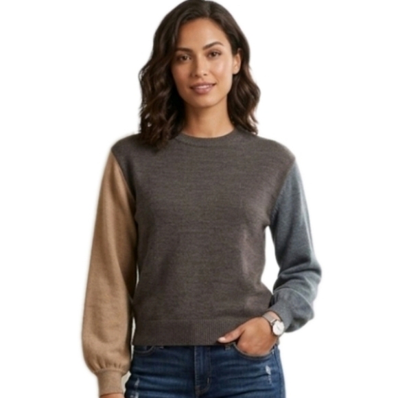 One Grey Day Sweaters - One Grey Day Womens Wool Knit Crew Neck Color Block Sweater Size XS